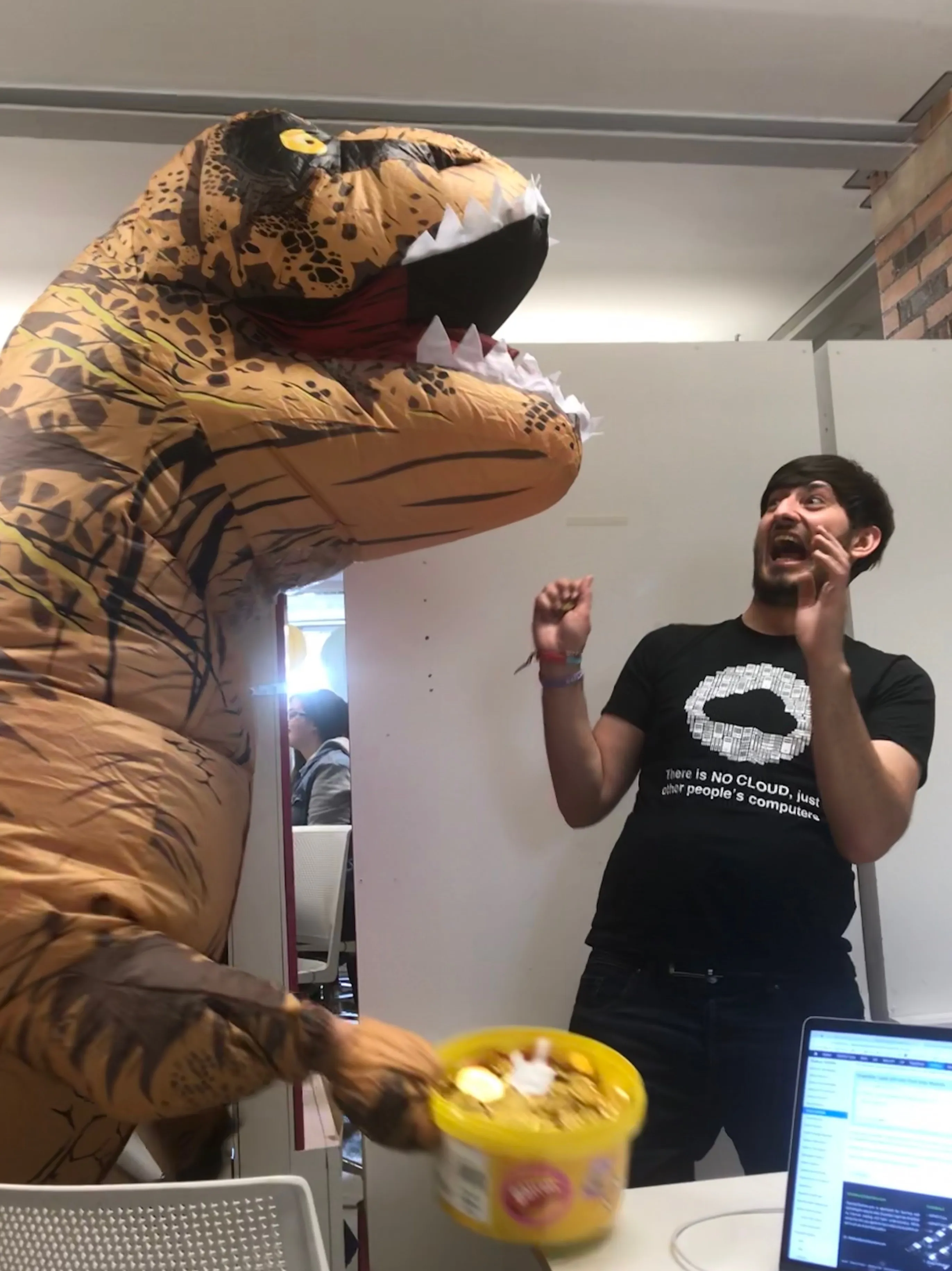 Jamie being attacked by a T-Rex