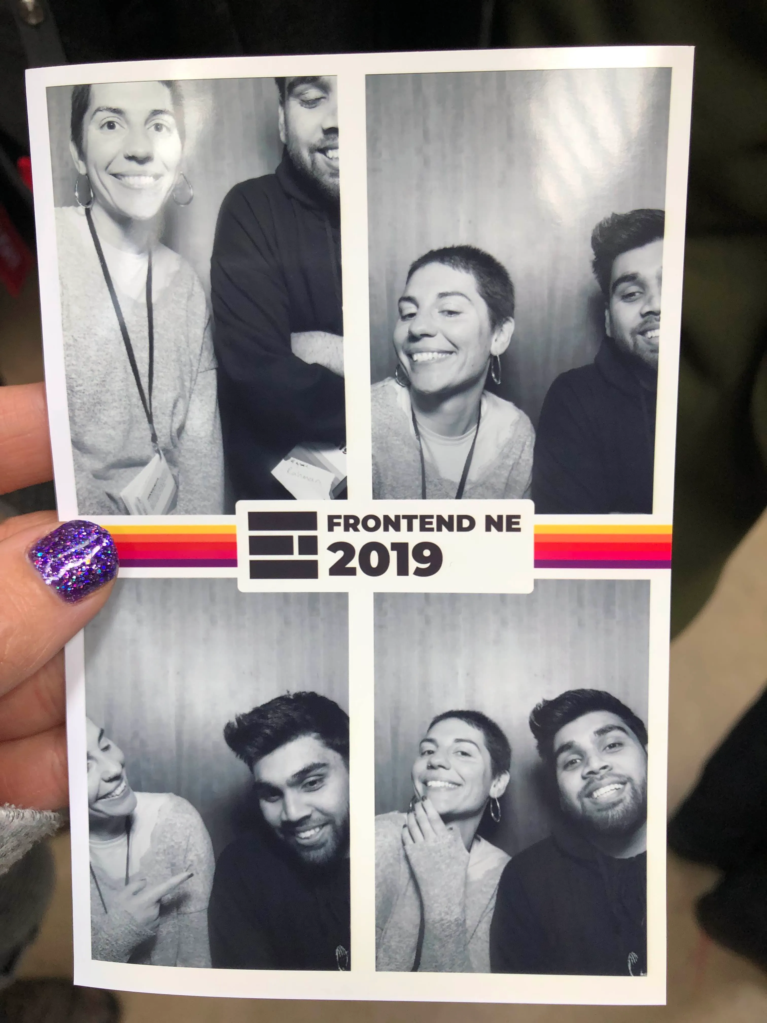 Photobooth picture: set of 4 pictures of my conf buddy and I with the conference logo in the middle