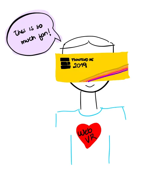 Doodle of a person with a VR headset on, with the conference branding