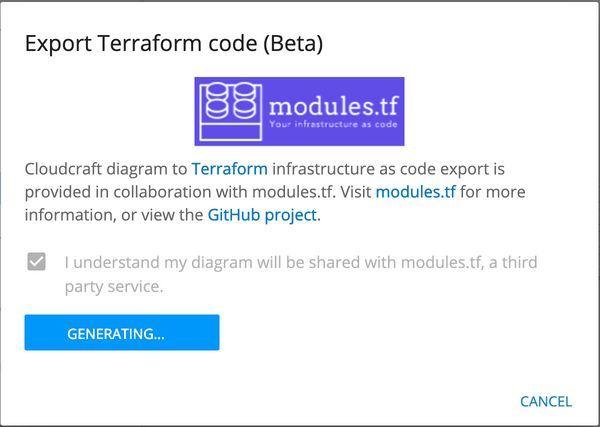Screenshot of terraform export in cloudcraft